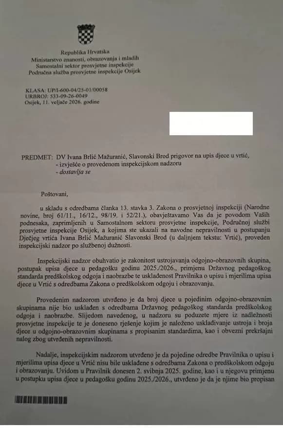 Skandal u vrtiću „Ivana Brlić Mažuranić“ u Slavonskom Brodu: Roditelji prijavljuju pogodovanja, inspekcija otkrila ozbiljne nepravilnosti