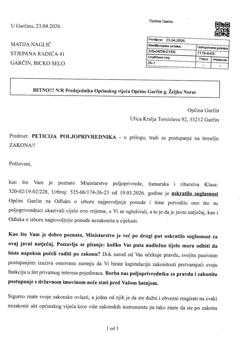 Nezadovoljstvo eskalira u Garčinu: Ministarstvo srušilo odluku, pritisci na načelnika Vidakovića i općinske vijećnike sve jači
