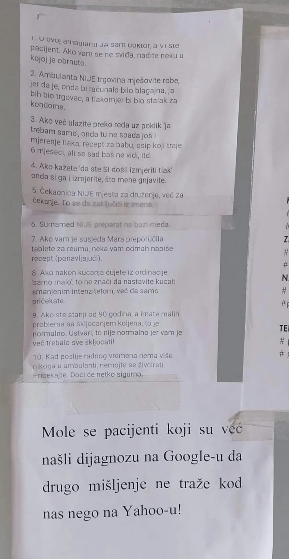 U Domu zdravlja zalijepili bezobrazne ‘doktorske zapovijedi’.