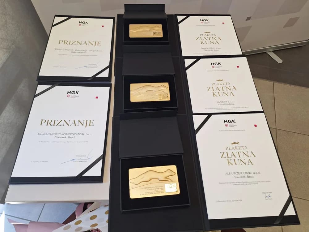 Najuspješnijim tvrtkama u Brodsko-posavskoj županiji dodijeljena priznanja Plaketa Zlatna kuna 2024.