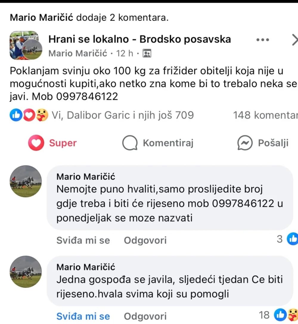 Čovjek plemenitog srca poklanja svinju obitelji koja je u potrebi