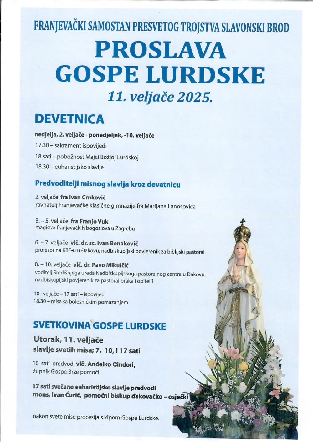 EVO KAD SU MISE:Proslava Gospe Lurdske u franjevačkoj crkvi