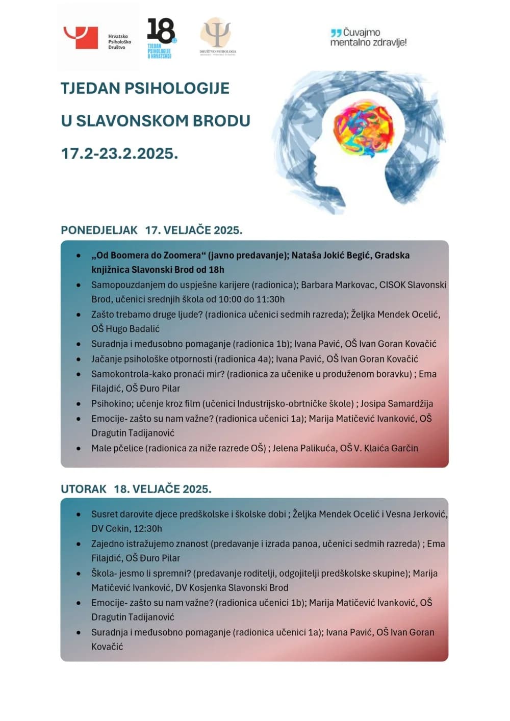 18. Tjedan psihologije - edukativna predavanja i radionice u Slavonskom Brodu