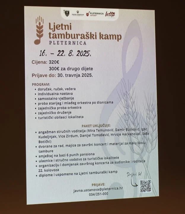 Najavljen Ljetni tamburaški kamp u Pleternici - prijave do 30. travnja