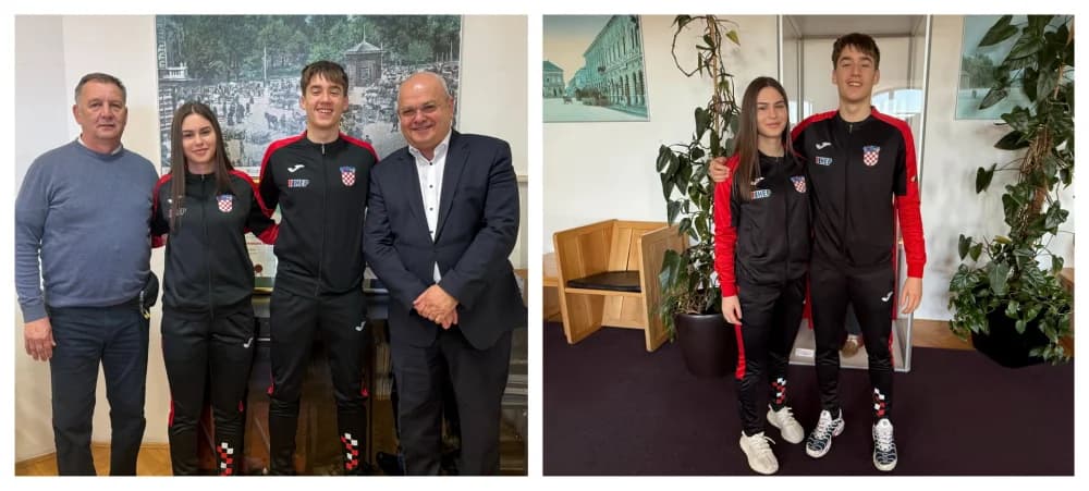 Sjajni mladi karataši Nikola Birač i Ana Lujić na prijemu kod gradonačelnika