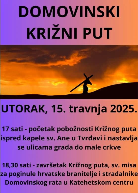 15. travnja održava se Domovinski križni put za hrvatske branitelje i žrtve Domovinskog rata