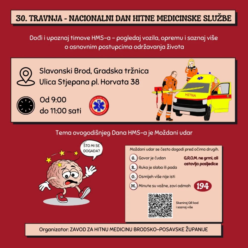 ne propustite javnozdravstvenu akciju i druge aktivnosti djelatnika Zavoda za hitnu medicinu povodom Nacionalnog dana hitne medicinske službe: Srijeda, 30.4.2025. od 9 do 11 sati