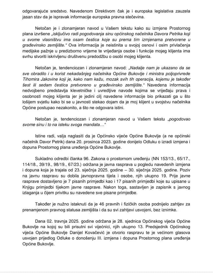Objavljujemo zahtjev za ispravak objavljene informacije na zahtjev Davora Petrika kojeg zastupa odvjetnik Krešimir Pencinger