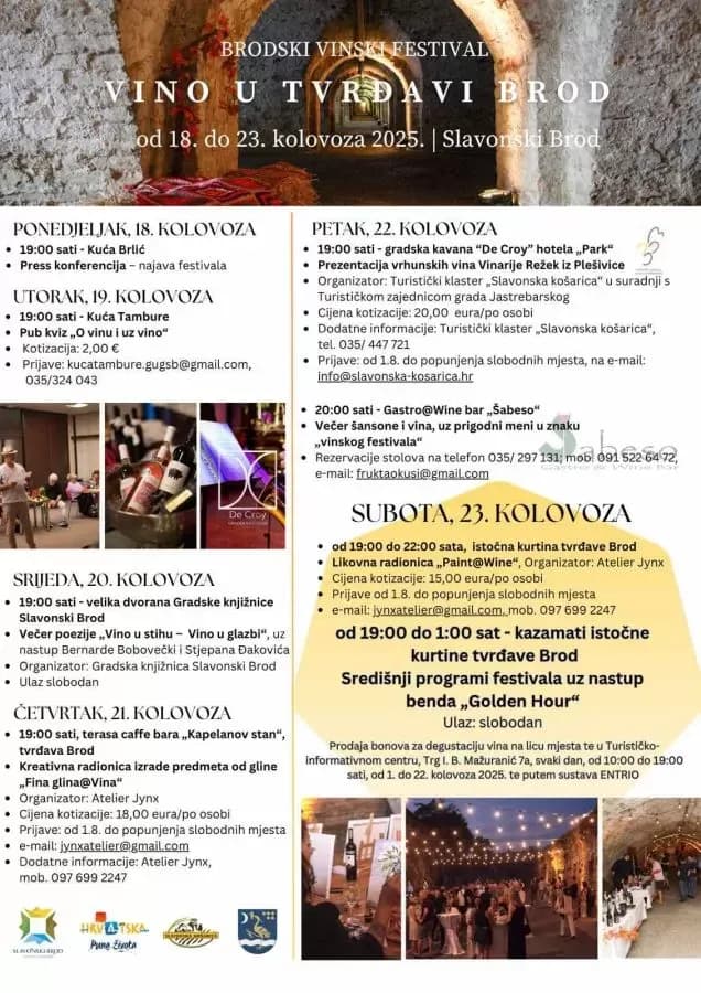Najavljeni programi vinskog festivala ʼVino u Tvrđavi Brodʼ
