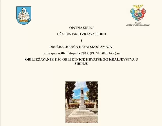 OPĆINA SIBINJ: Obilježavanje 1100 obljetnice Hrvatskog kraljevstva