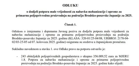 Objavljujemo: Kome je Brodsko-posavska županija dodijelila financijske potpore!